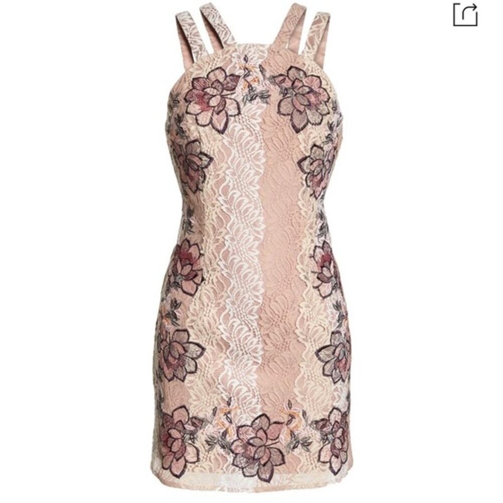NEW Foxiedox Georgina Lace Appliqué Sheath Dress Pink Lace Sz 14 Large Whimsy